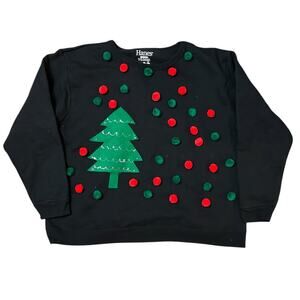 Hanes Homemade DIY Pom Pom Christmas Red Green Sweatshirt Womens Size XL